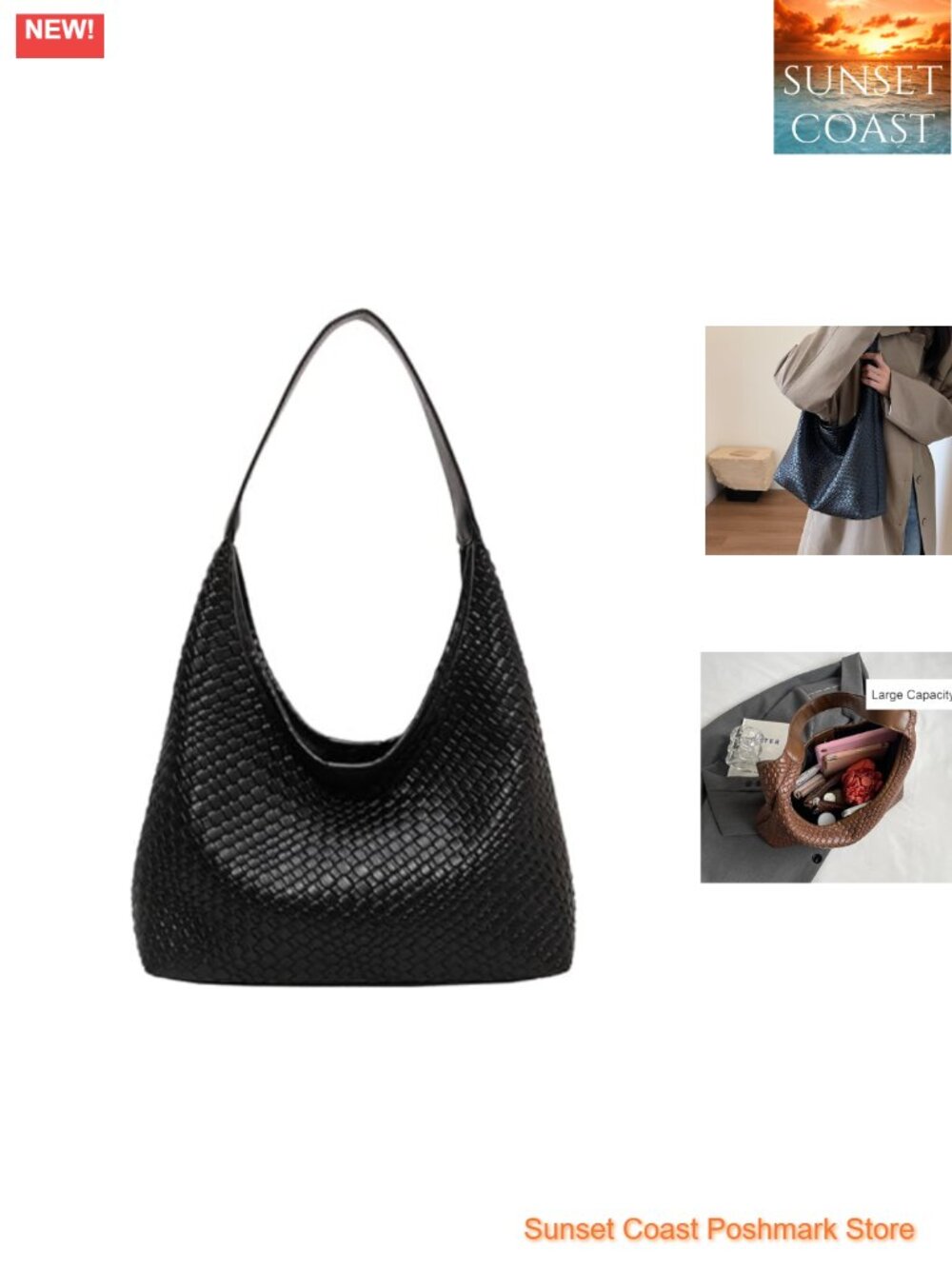 Vegan Leather Woven Tote Bag Top-Handle Hobo Crossbody Large Capacity Shoulder